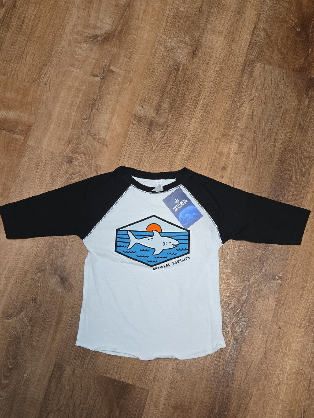 ☀️Nwt! Rabbit Skins White & Black Raglan Tee with Shark Graphic 3T